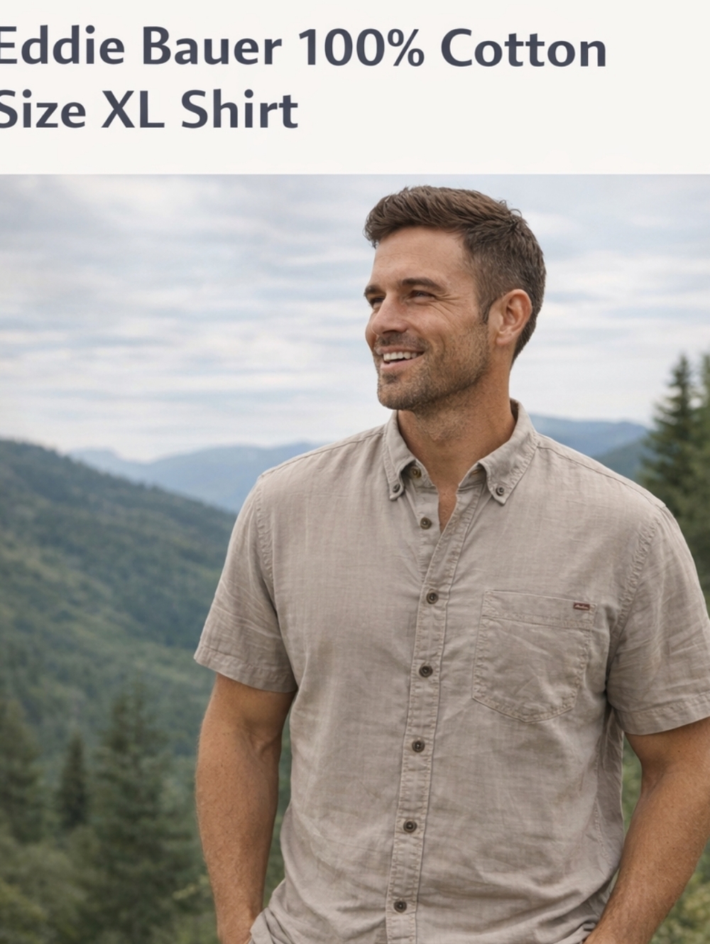 Eddie Bauer 100% Cotton Tan Classic Fit Short-Sleeve Shirt – XL